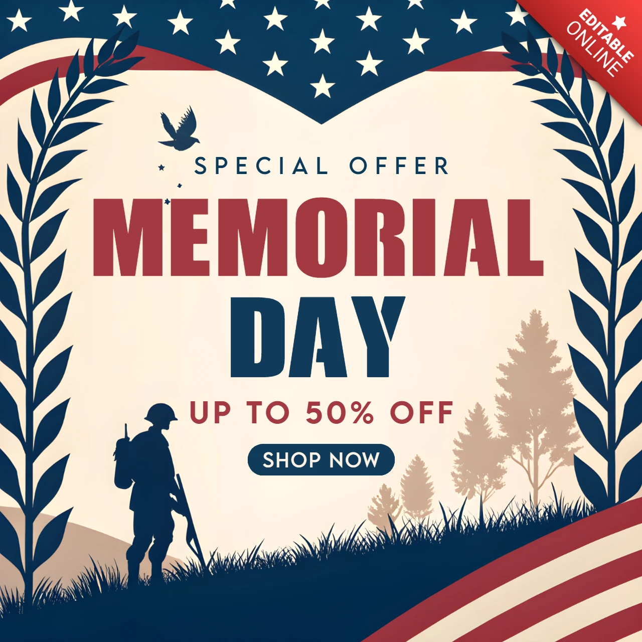 Modèle de conception de vente patriotique pour le jour du souvenir - graphique promotionnel modifiable
