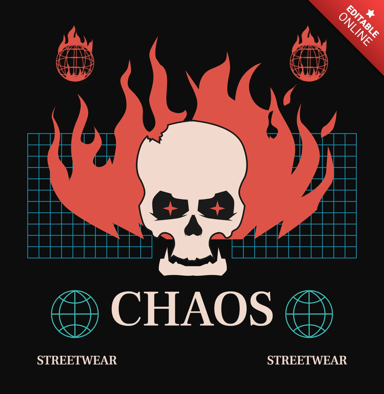 Plantilla de diseño de calavera caótica para ropa streetwear