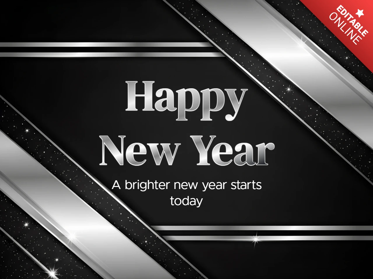 Elegant New Year Celebration Template Design with Shiny Silver Stripes for Greeting Cards