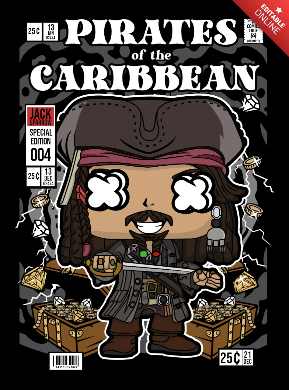 Pirati dei Caraibi personaggio dei cartoni animati modello di copertina per rivista