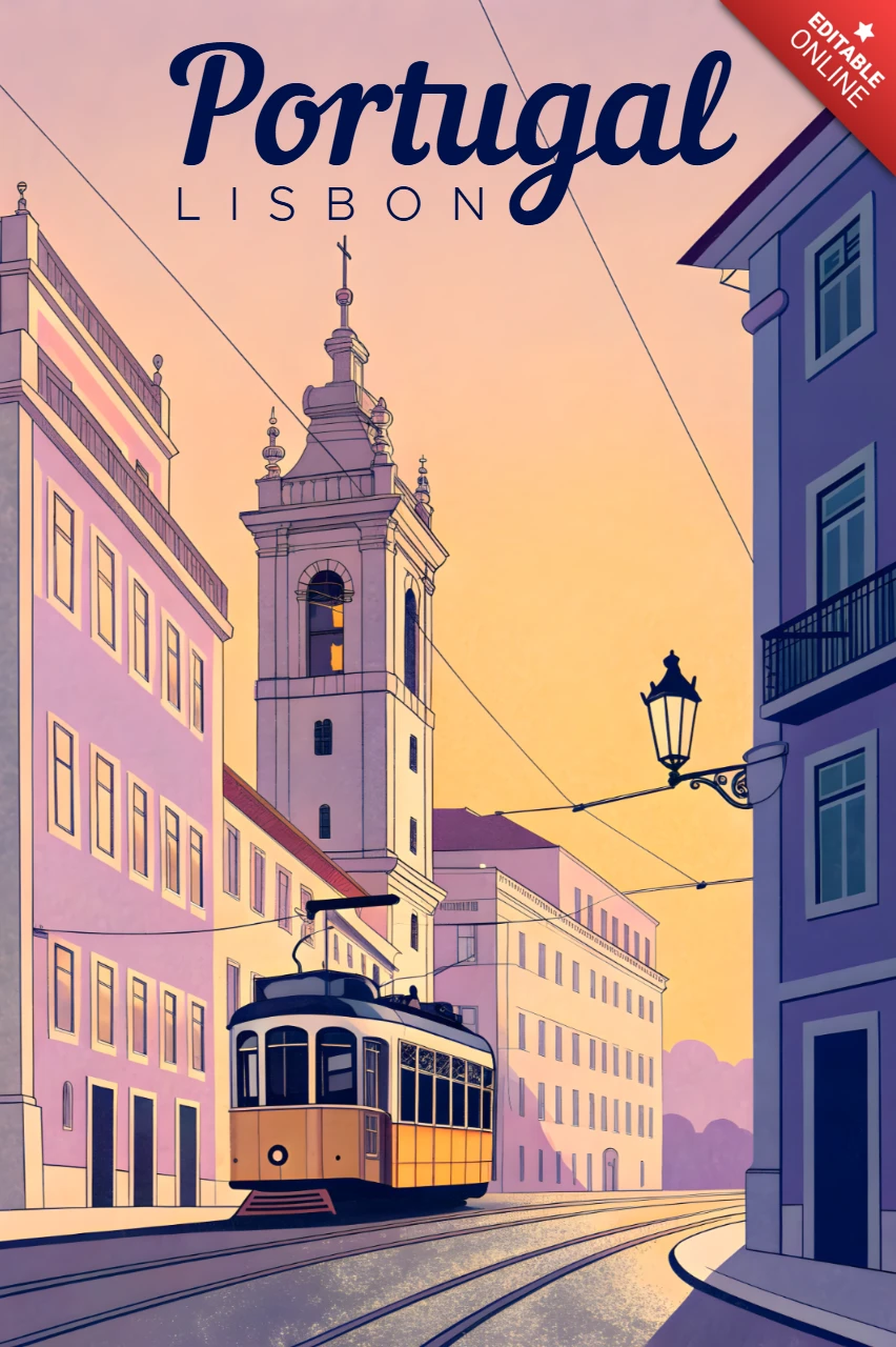 Lissabon tram vintage ontwerp sjabloon voor reisposter