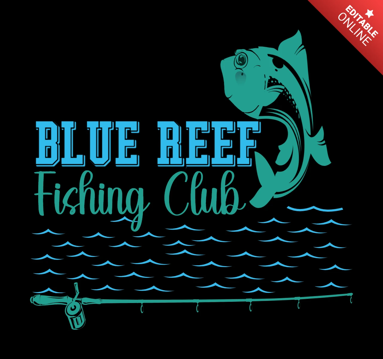 Blauw rif visclub t-shirt ontwerpsjabloon