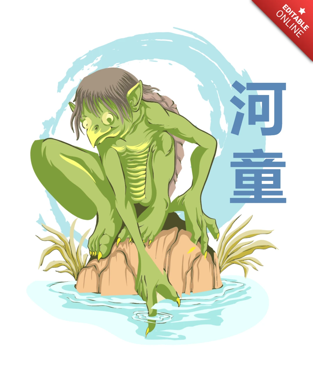 Kappa Japanese River Yokai with Mythical Folklore T-Shirt Design Template