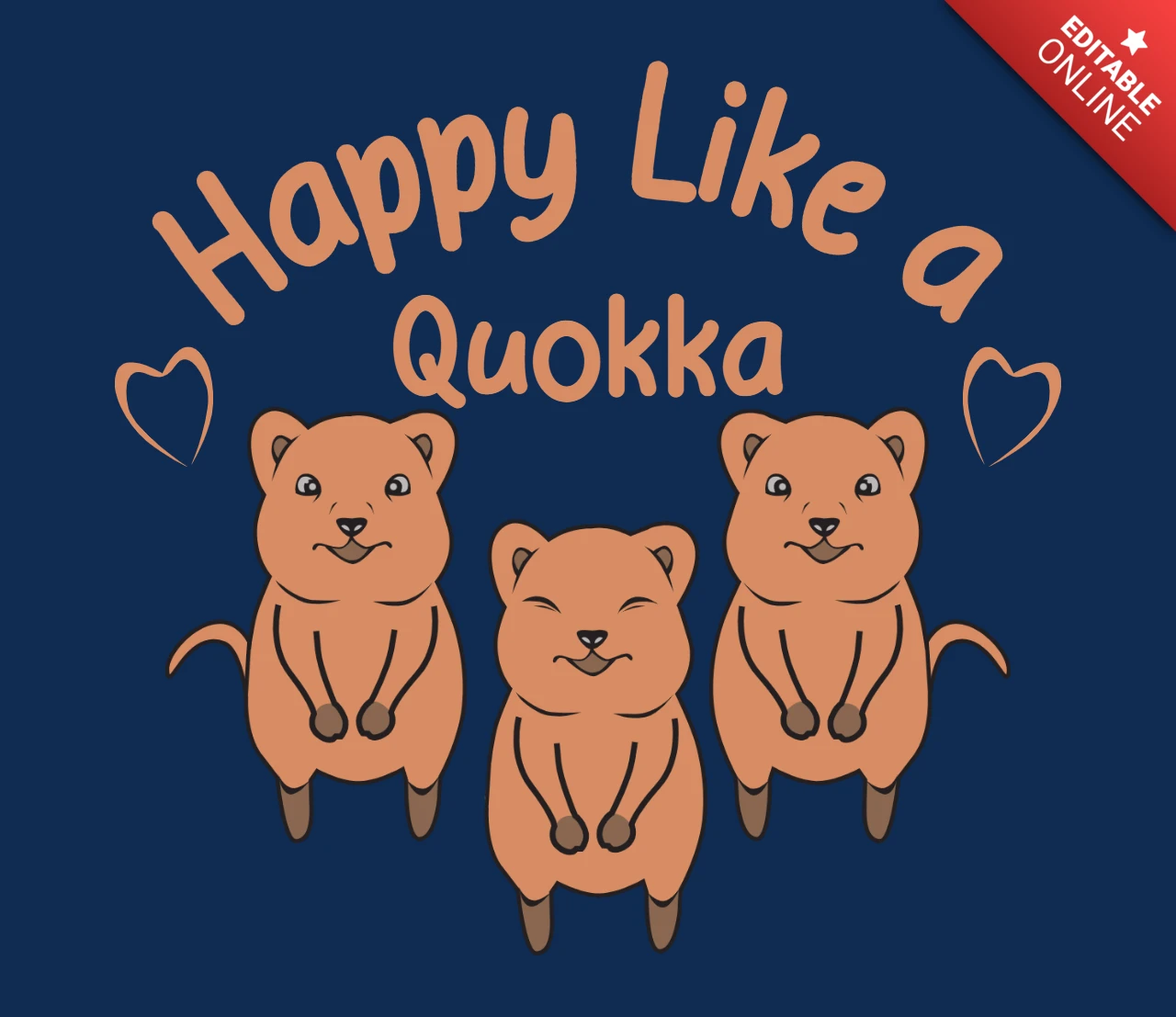 Feliz como un quokka, trío de dibujos animados adorables con una cita positiva para diseño de camiseta de merch que hace sentir bien.