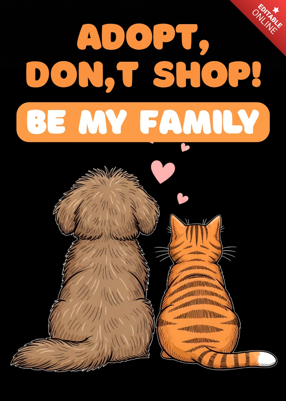 かわいい犬と猫のイラストをフィーチャーしたTシャツ用のペット里親デザインテンプレート