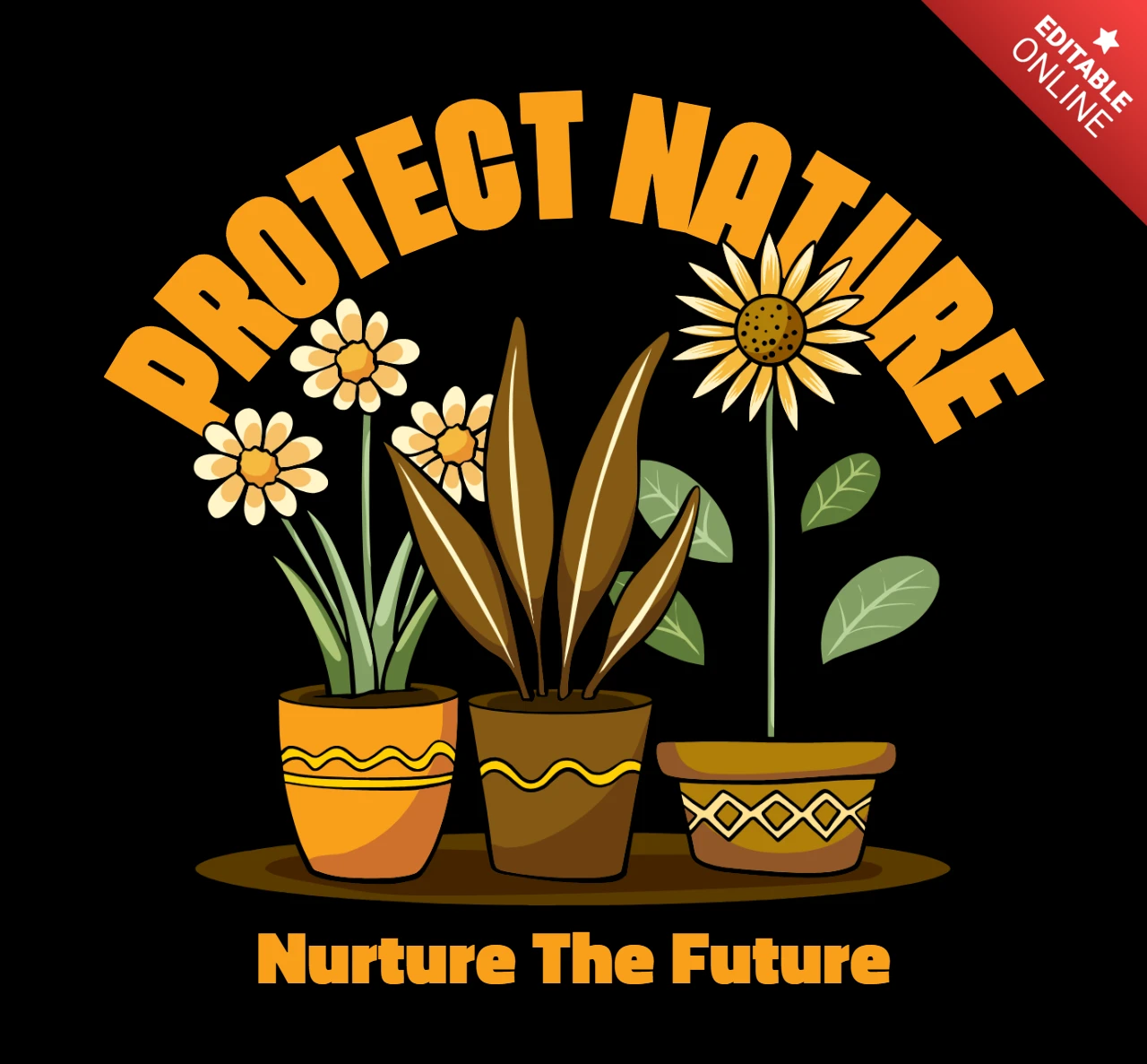 Protege la naturaleza, cuida el futuro, plantilla de diseño de camiseta de concienciación ambiental.