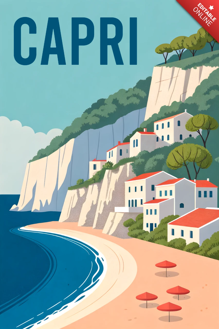 Capri strand scène ontwerp sjabloon voor reisposters