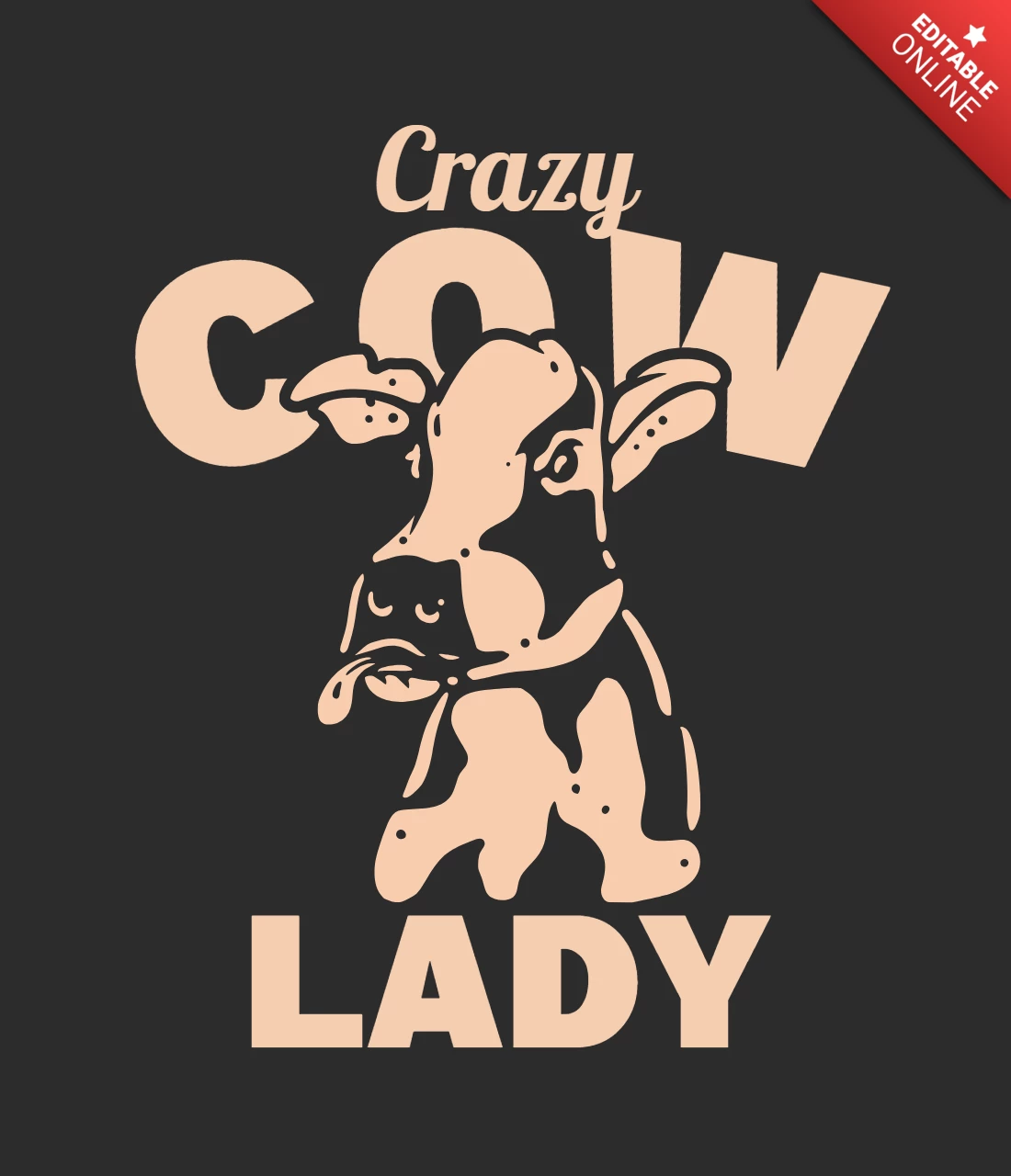 Une dame de vache folle avec une vache sort le modèle de conception de chemise à languette