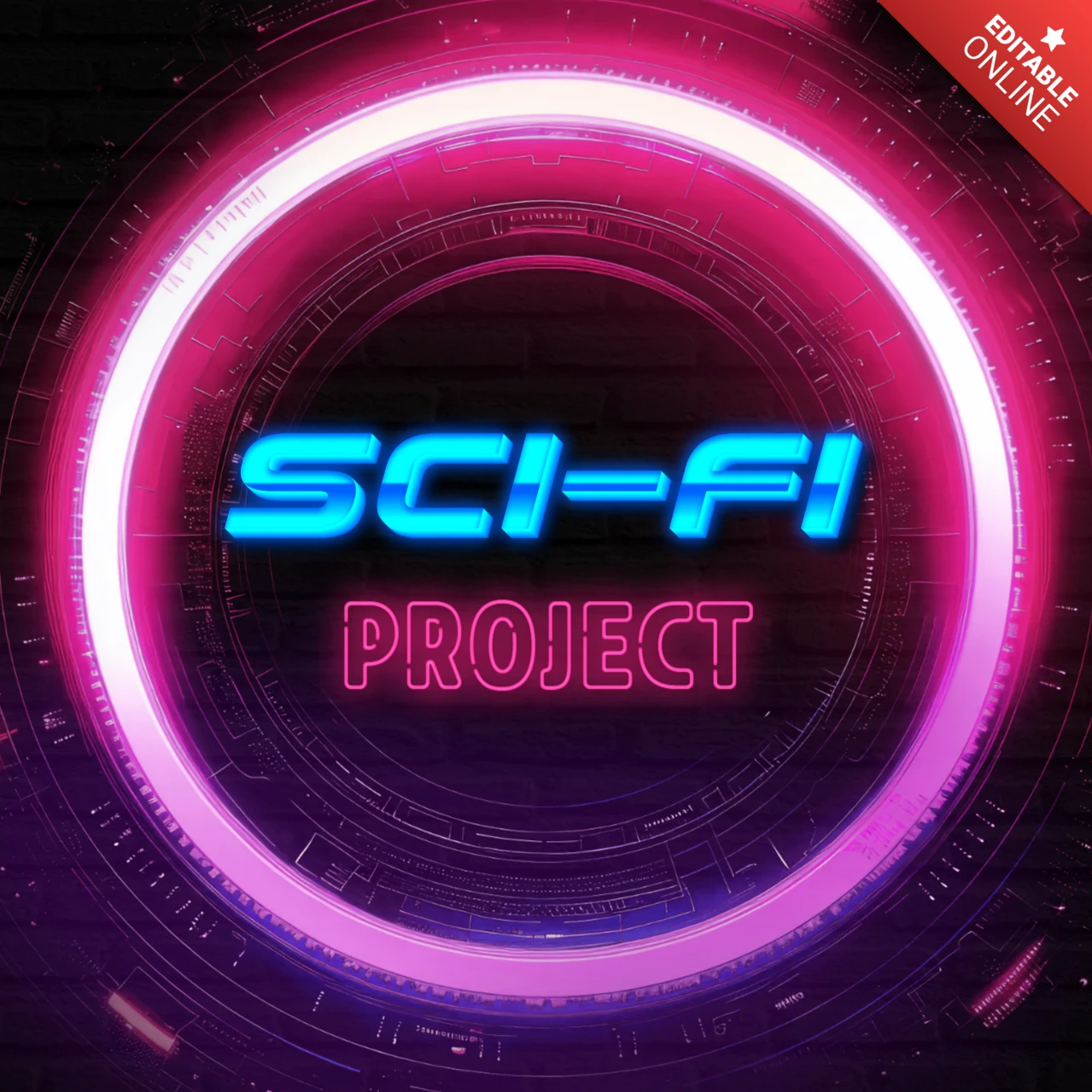 Futuristic Sci-Fi Neon Circle Design Template for Digital Projects