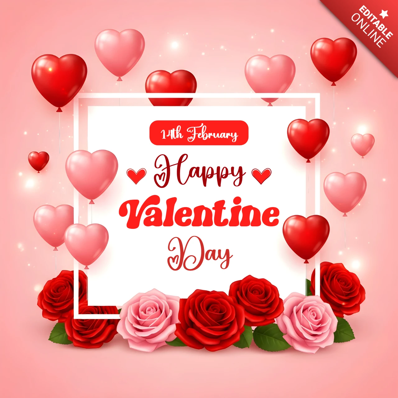 Valentinstag-Designvorlage mit Herzen und Rosen für Grußkarten