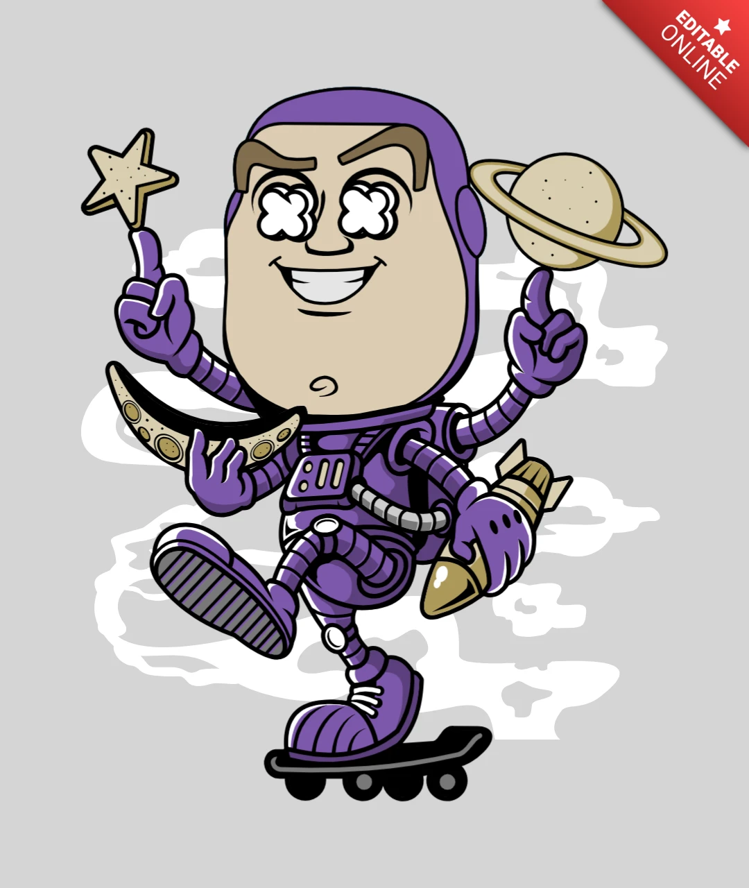Buzz Skateboard Pop Culture T-Shirt Design Template