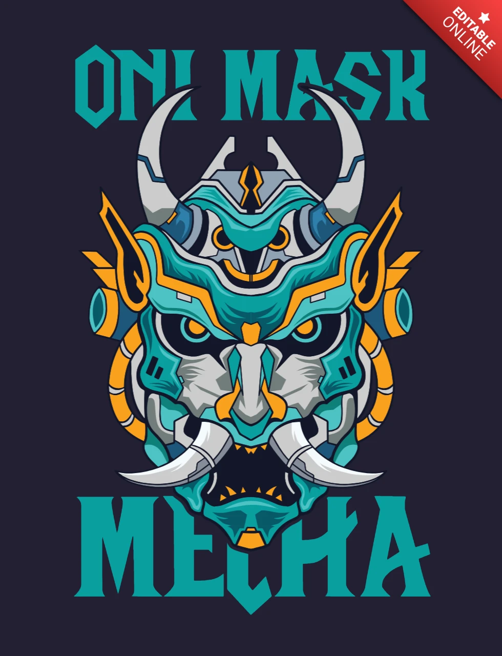 Masque de démon japonais cyber oni mecha futuriste pour design de t-shirt techwear