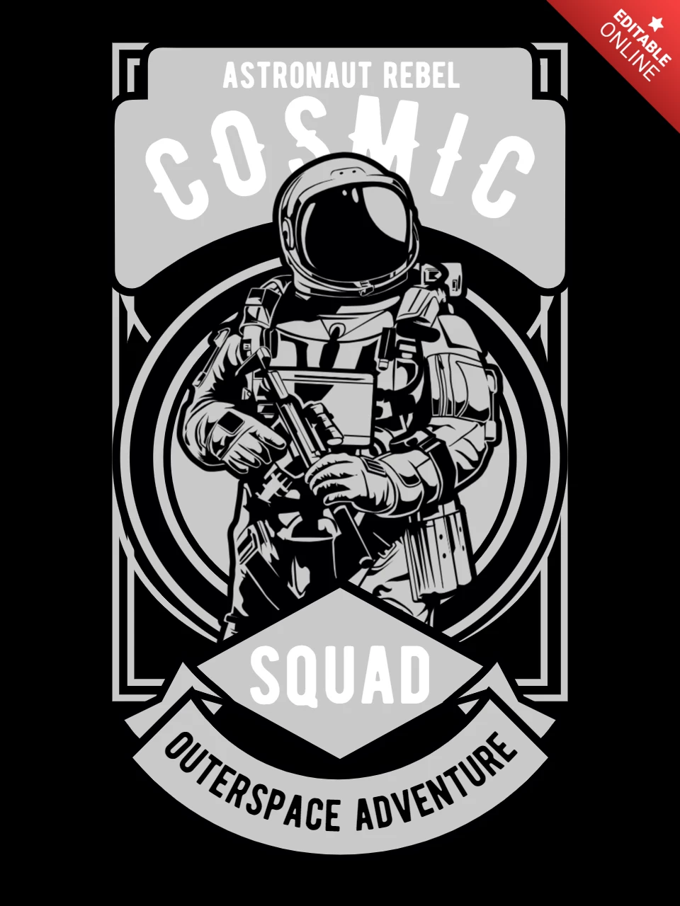 Cosmic Squad Astronaut Character T-Shirt Design Template