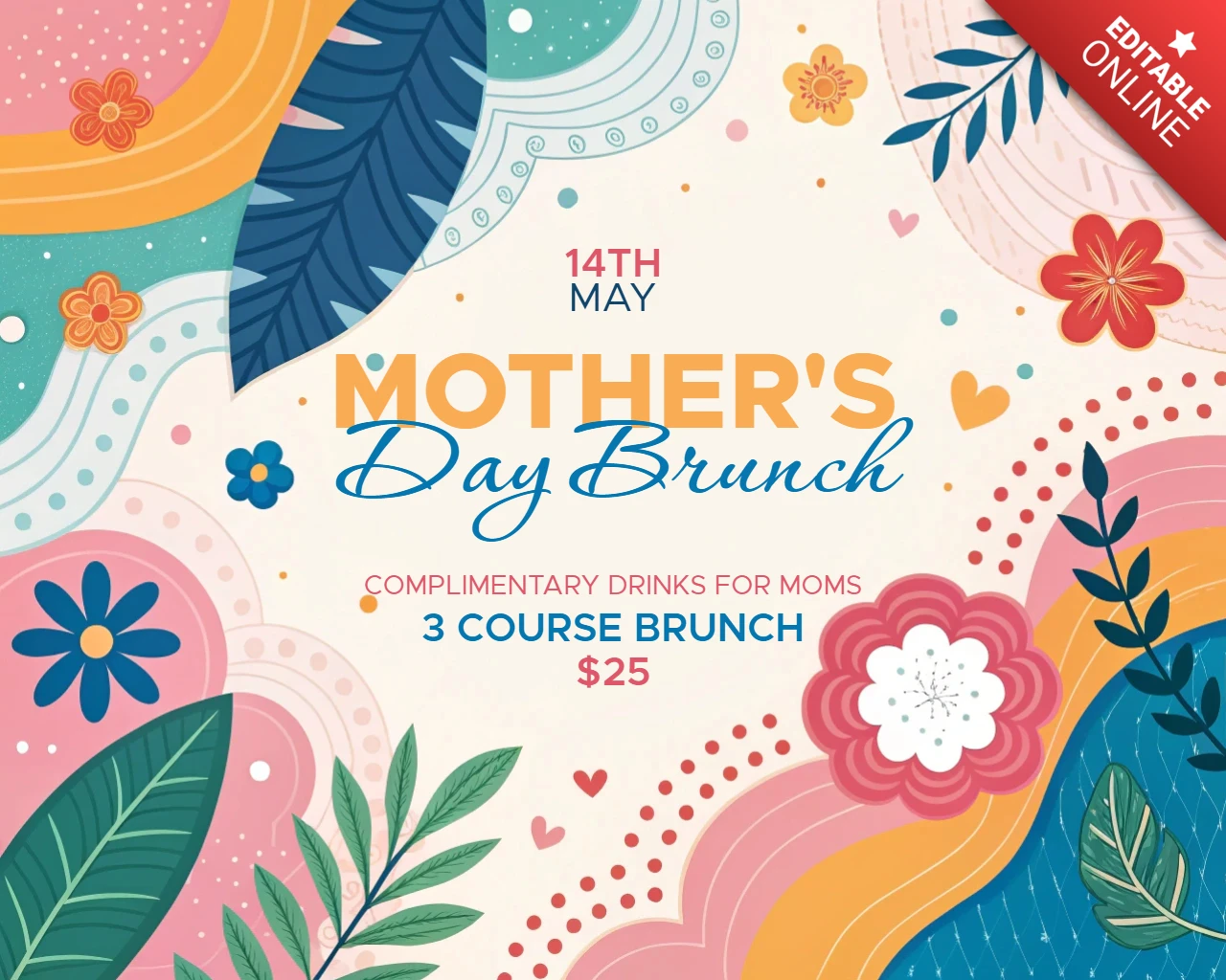 Colorful Illustrated Design for Mother's Day Brunch Invitation Template