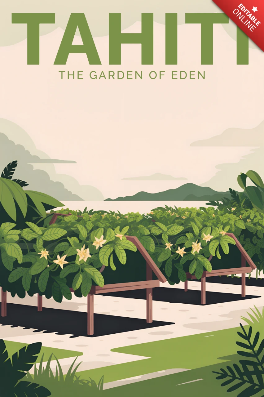 Tahiti-Vanille Garten Eden Vintage-Designvorlage für Reiseposter