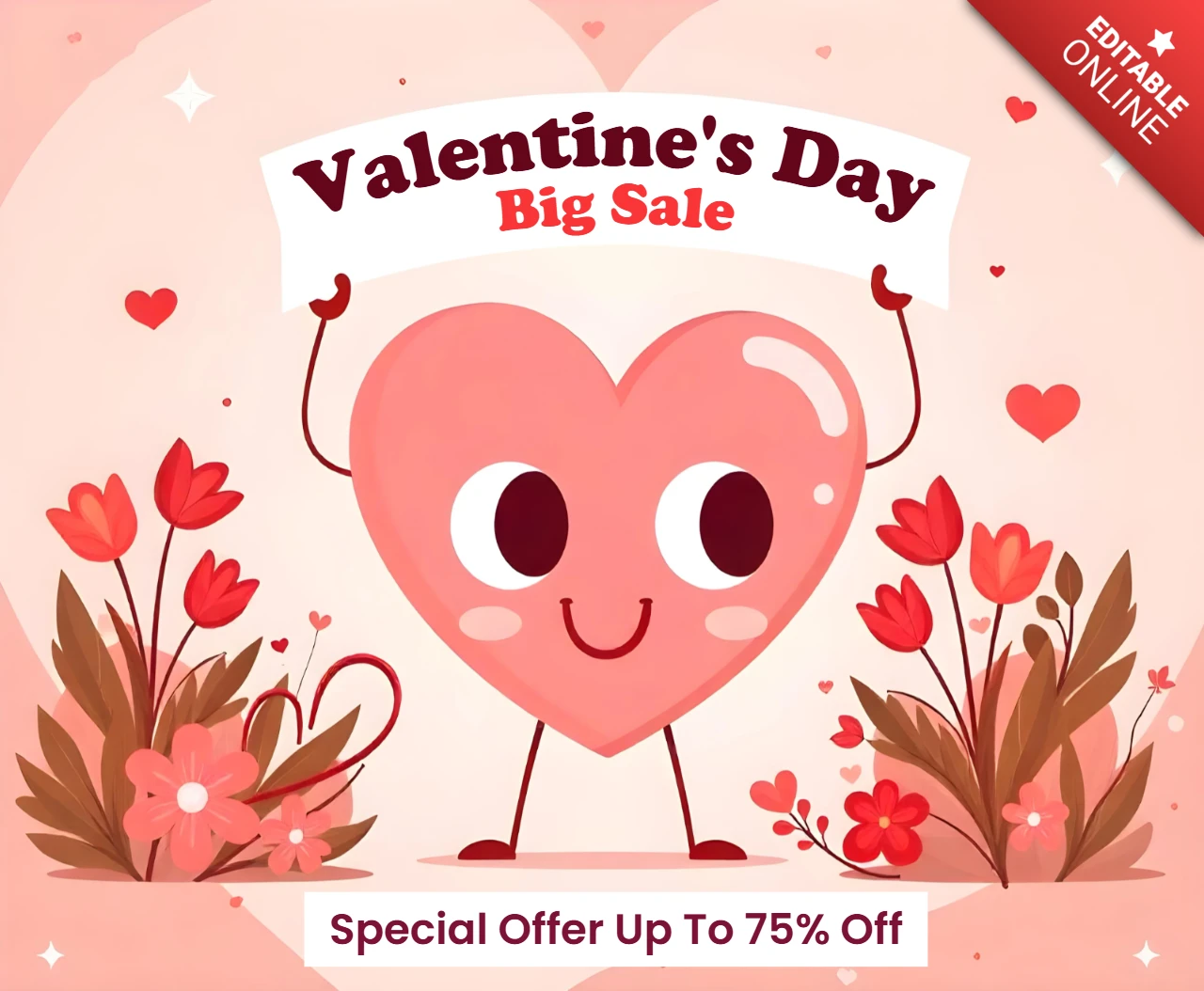 Modello di design per i saldi di San Valentino - offerta speciale fino al 75% di sconto