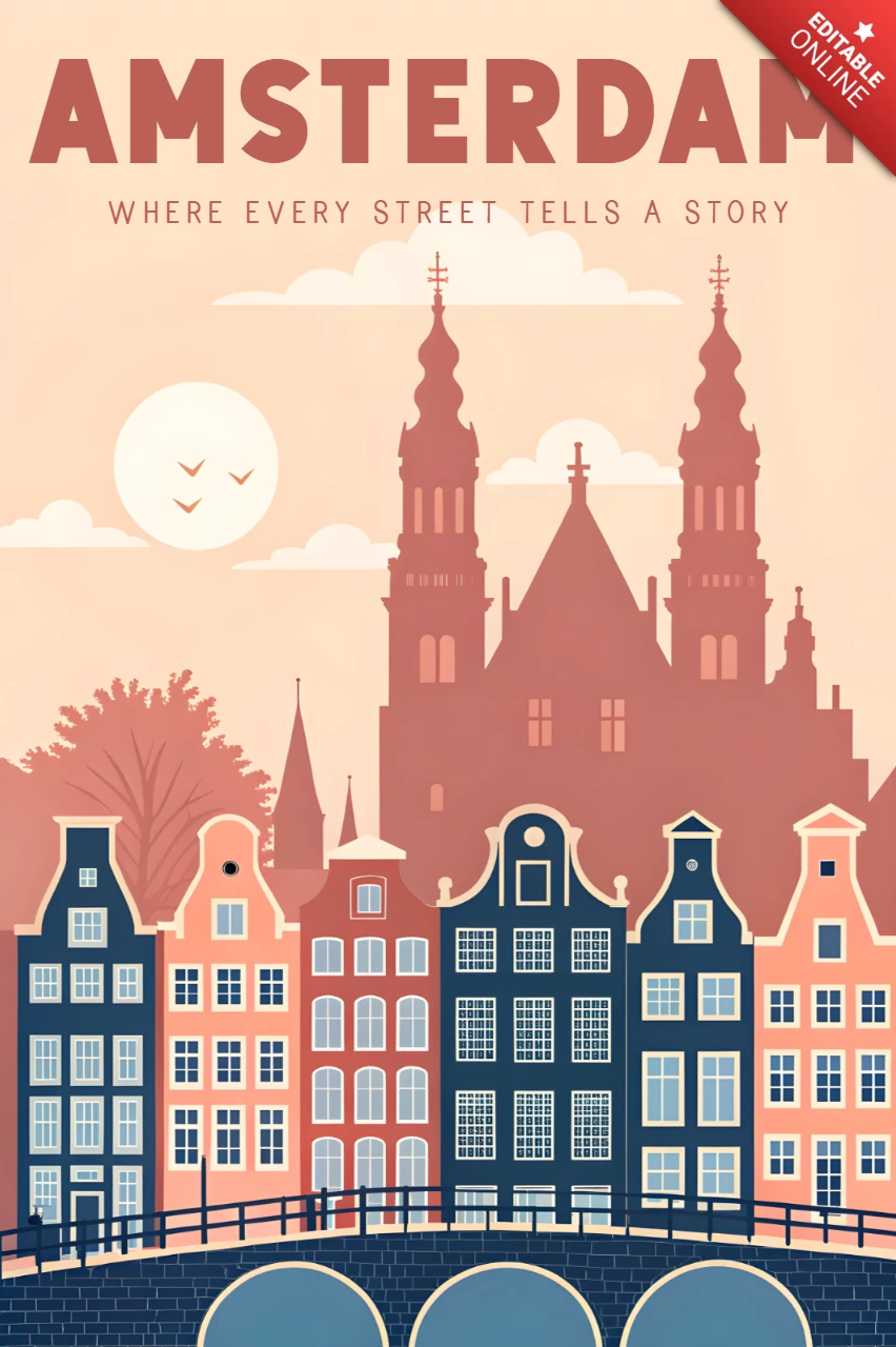 Template di design vintage di Amsterdam per poster di viaggio
