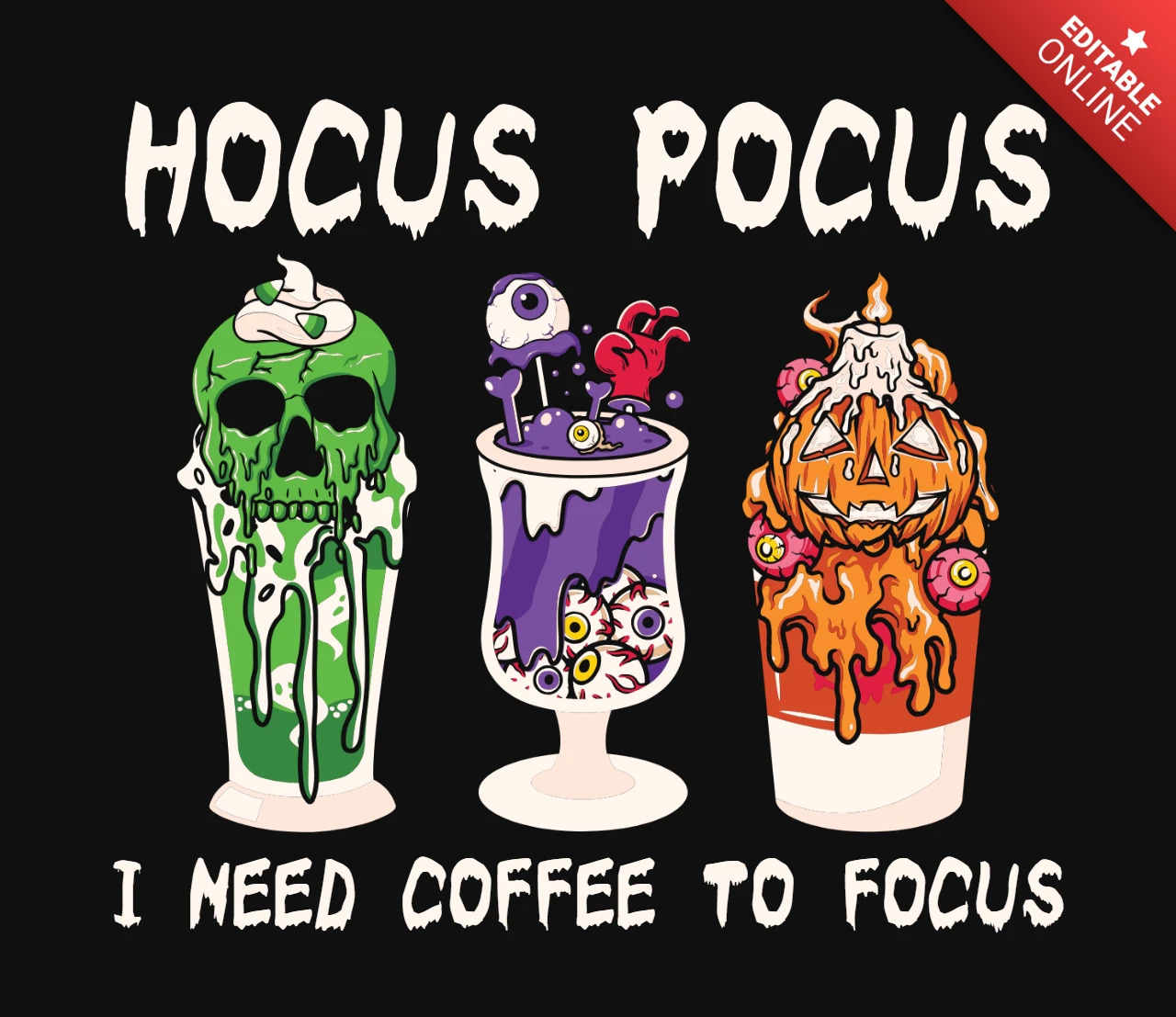 Modelo de design de camiseta de halloween Hocus pocus i need coffee