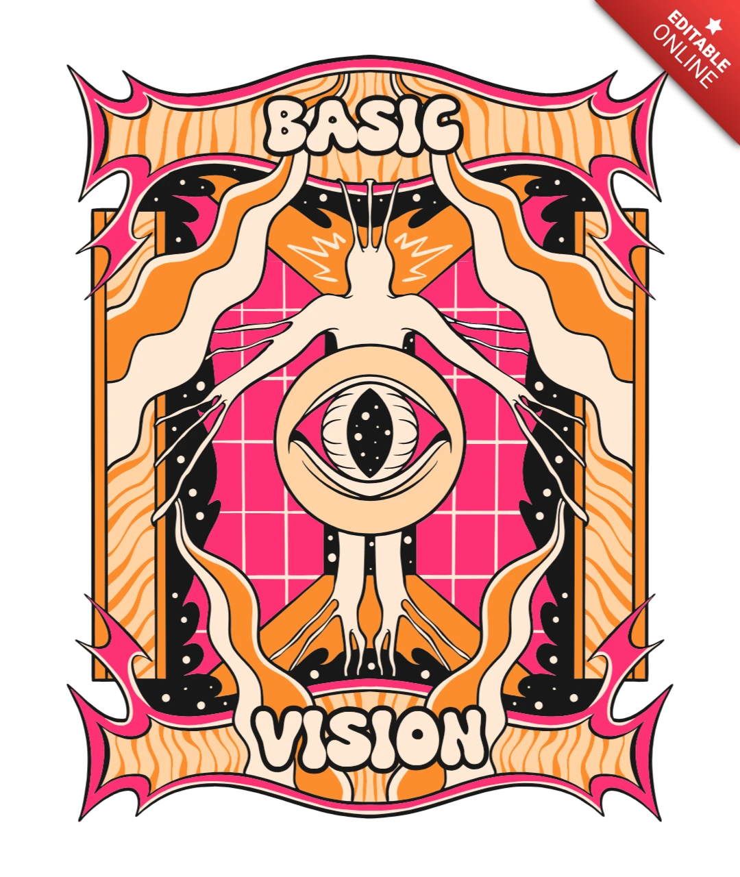 Modèle de design rétro psychédélique : art de vision de base éditable