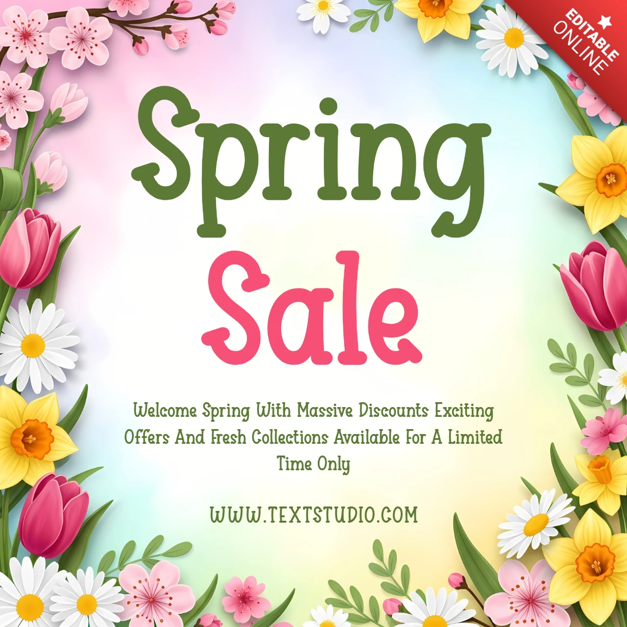 Frühling Blumenverkaufsdesignvorlage für Werbeflyer