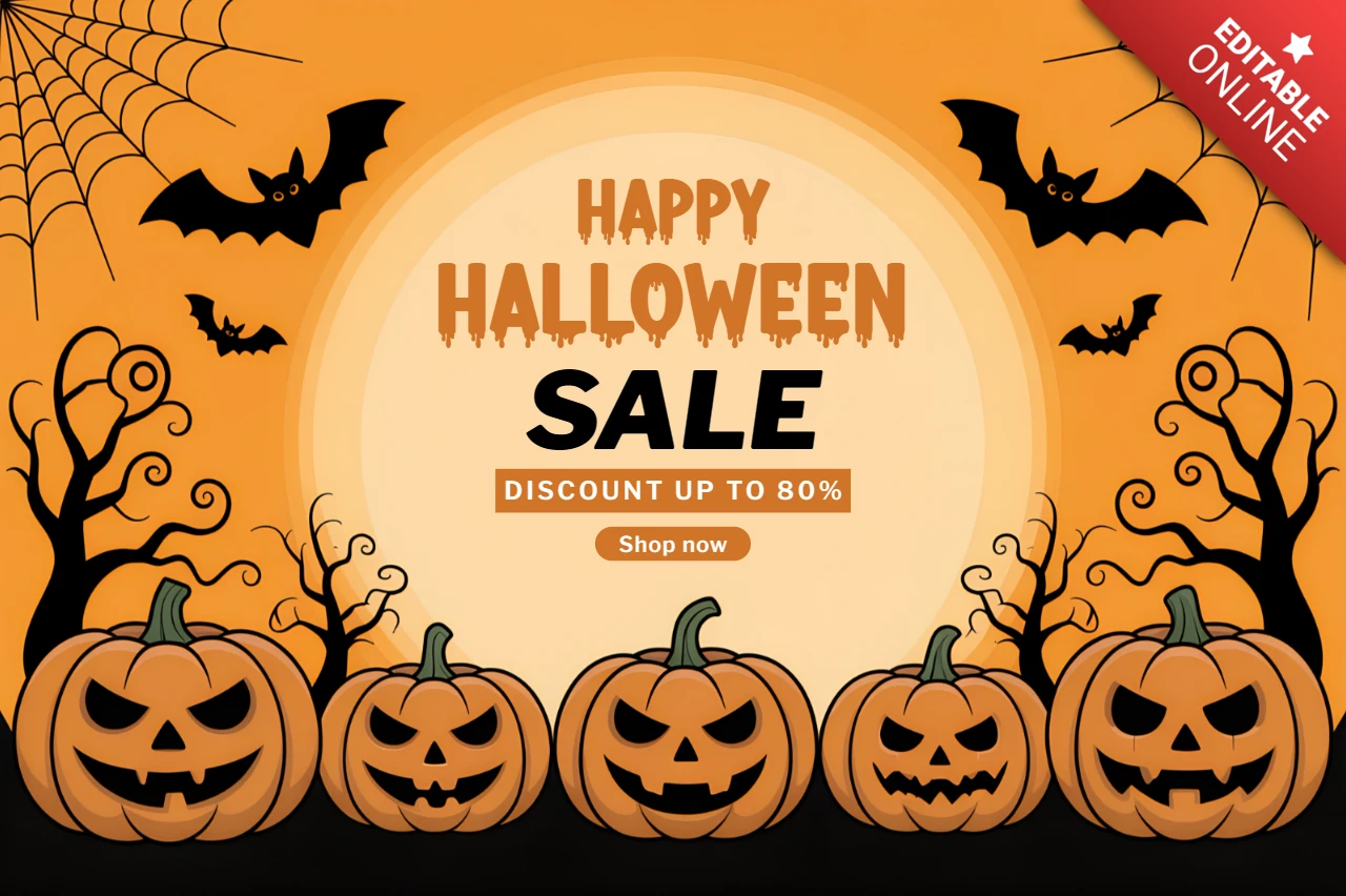 Modelo de design de venda de Halloween com abóboras e morcegos para folhetos promocionais