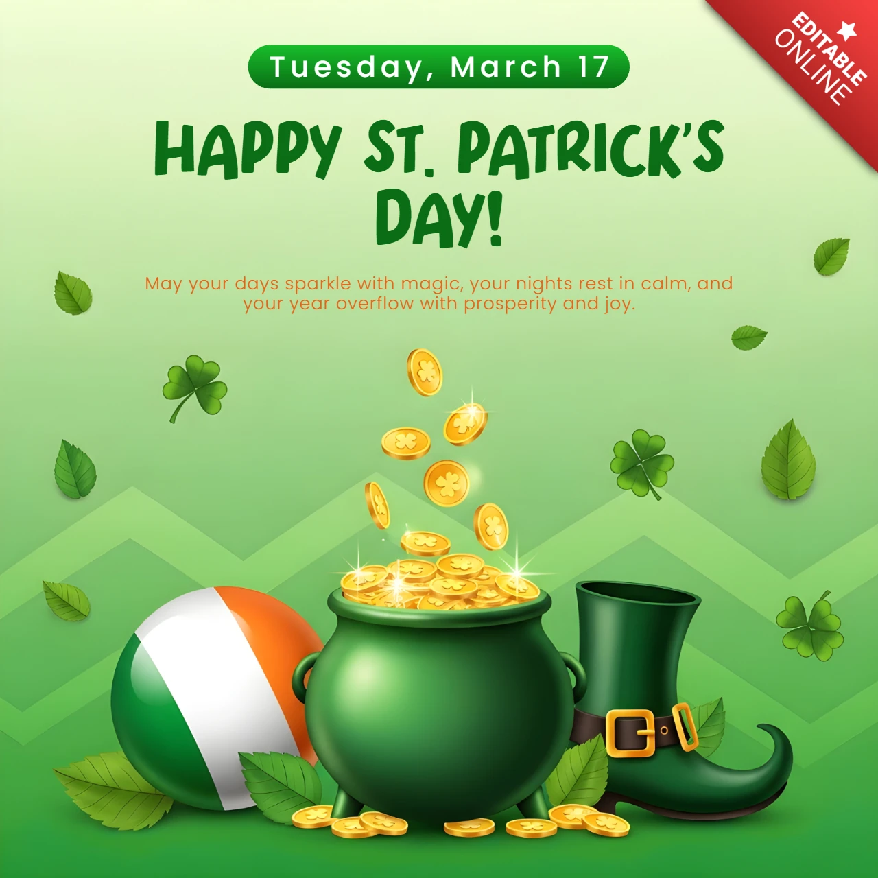 St. Patrick's Day Feier Vorlage mit Goldtopf-Design für Grußkarten
