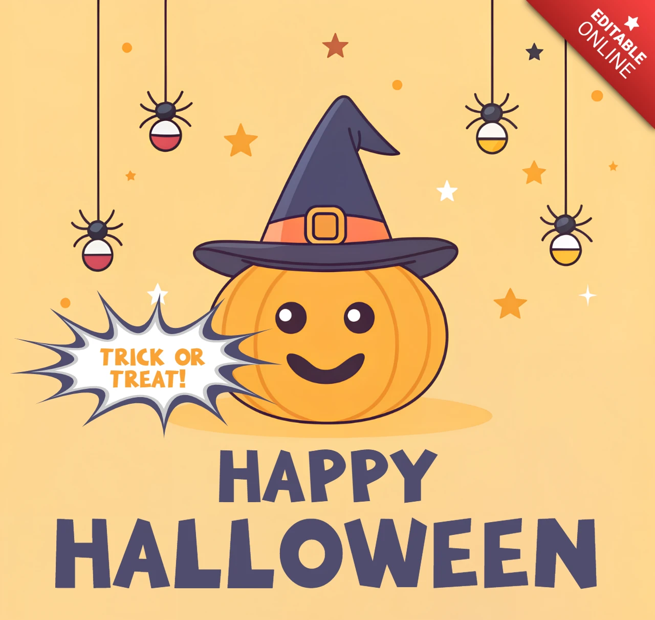 かわいいカボチャデザインのハロウィンお祝いカードテンプレート