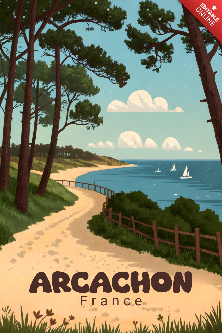 Arcachon Frankreich Vintage-Landschaftsdesign-Vorlage für Reiseposter