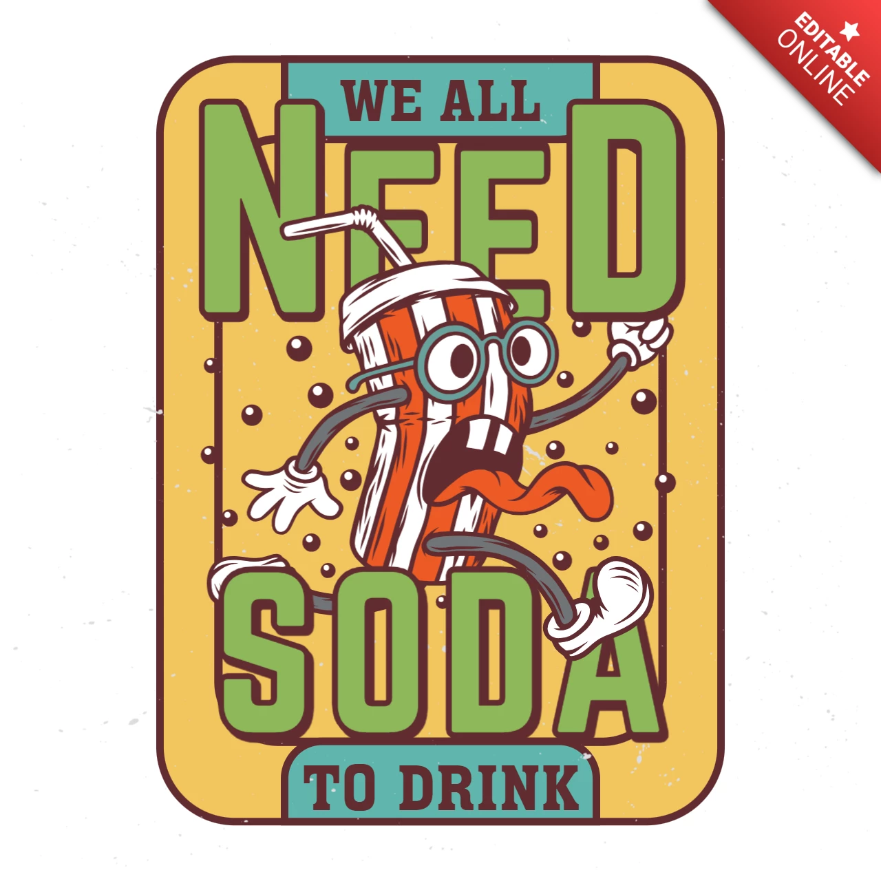 Funny Soda Drink Character T-Shirt Design Template