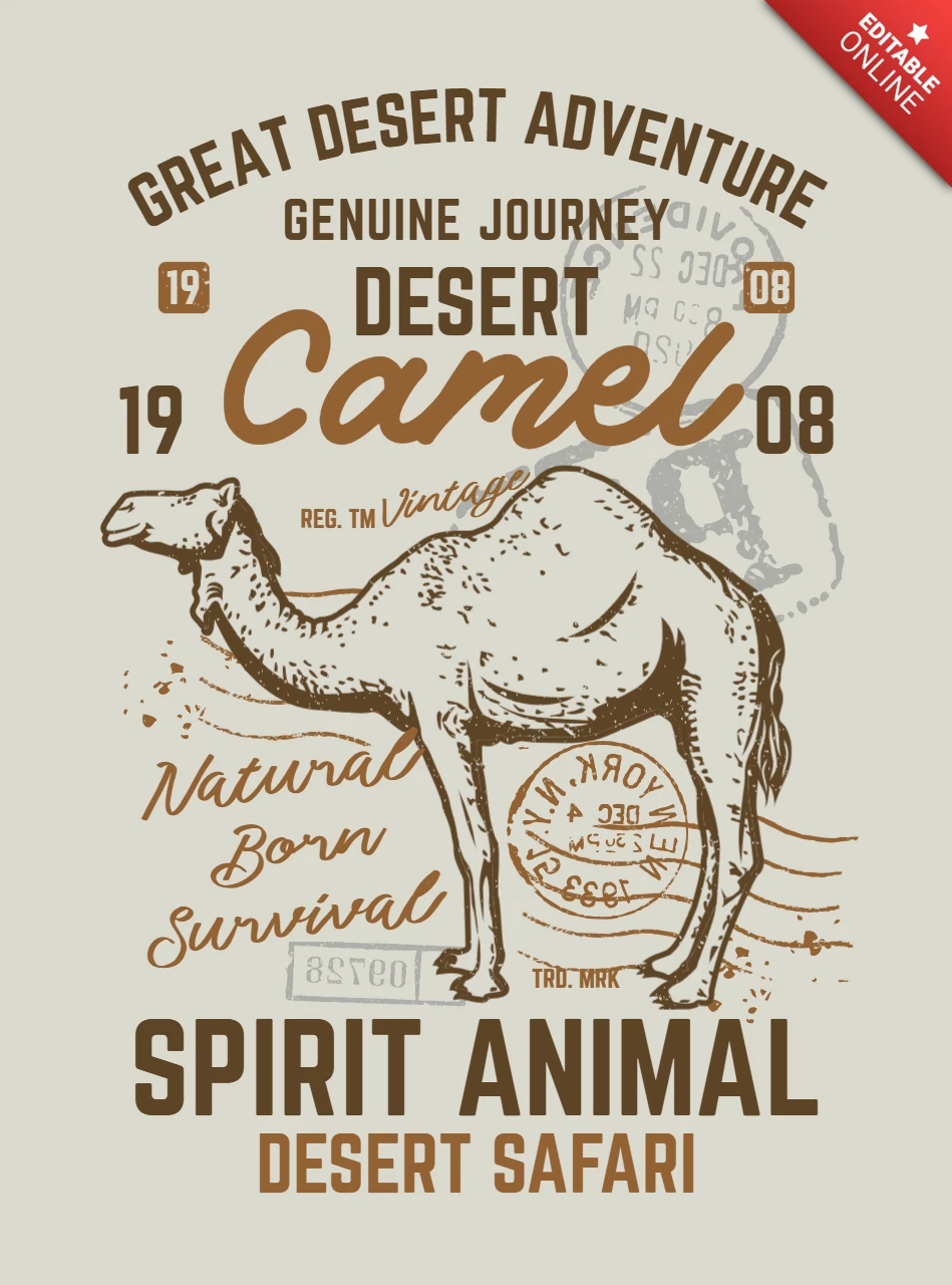 Wüste kamel t-shirt design vorlage