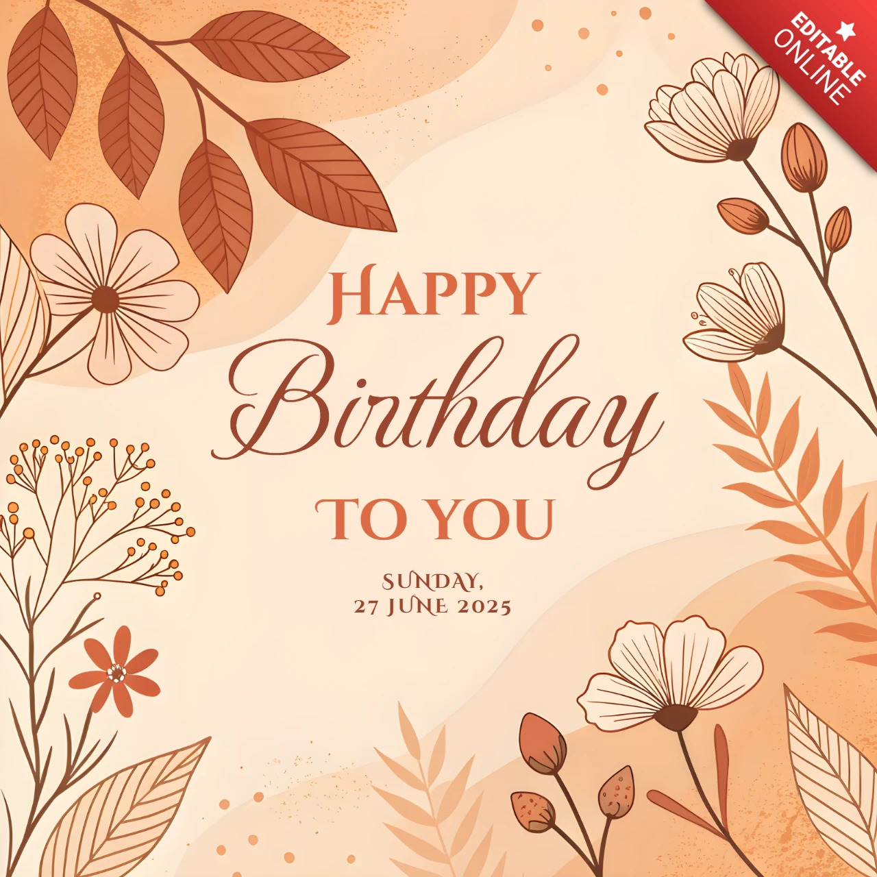 Plantilla de diseño floral de cumpleaños: tarjeta de celebración elegante y editable