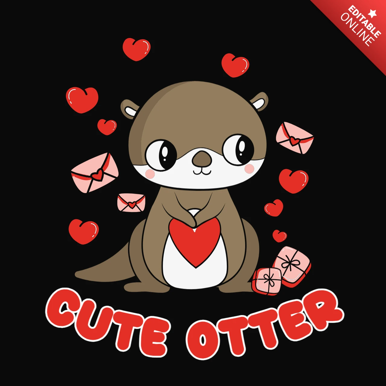 Cute Otter Valentine's Day T-Shirt Design Template