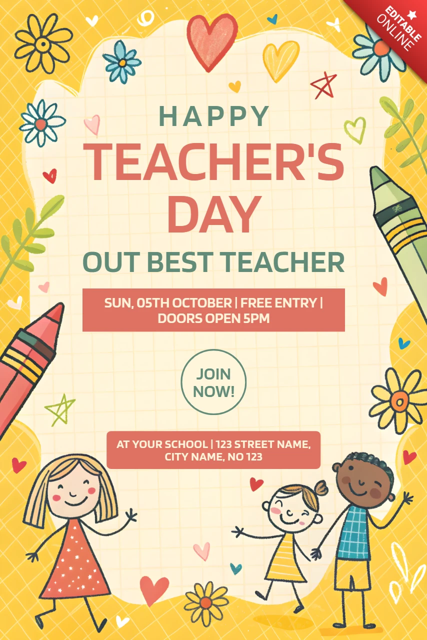 Happy Teacher's Day Editable Template - Whimsical Design for Celebratory Events