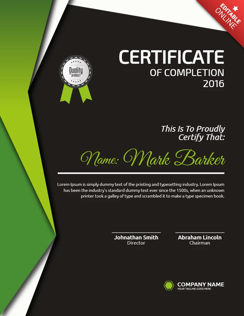Modello professionale di certificato aziendale