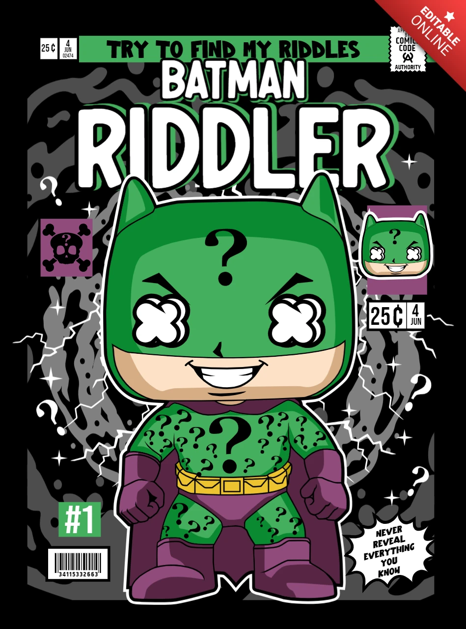 Batman Riddler Cartoon Character Magazine Cover Design Template