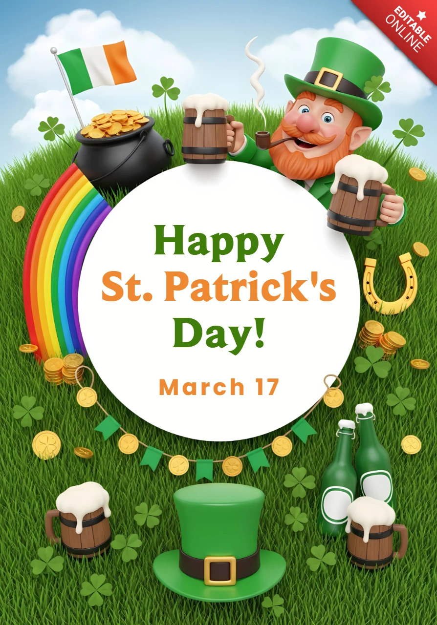 St. Patrick's Day Celebration Template with Leprechaun Design for Greeting Cards