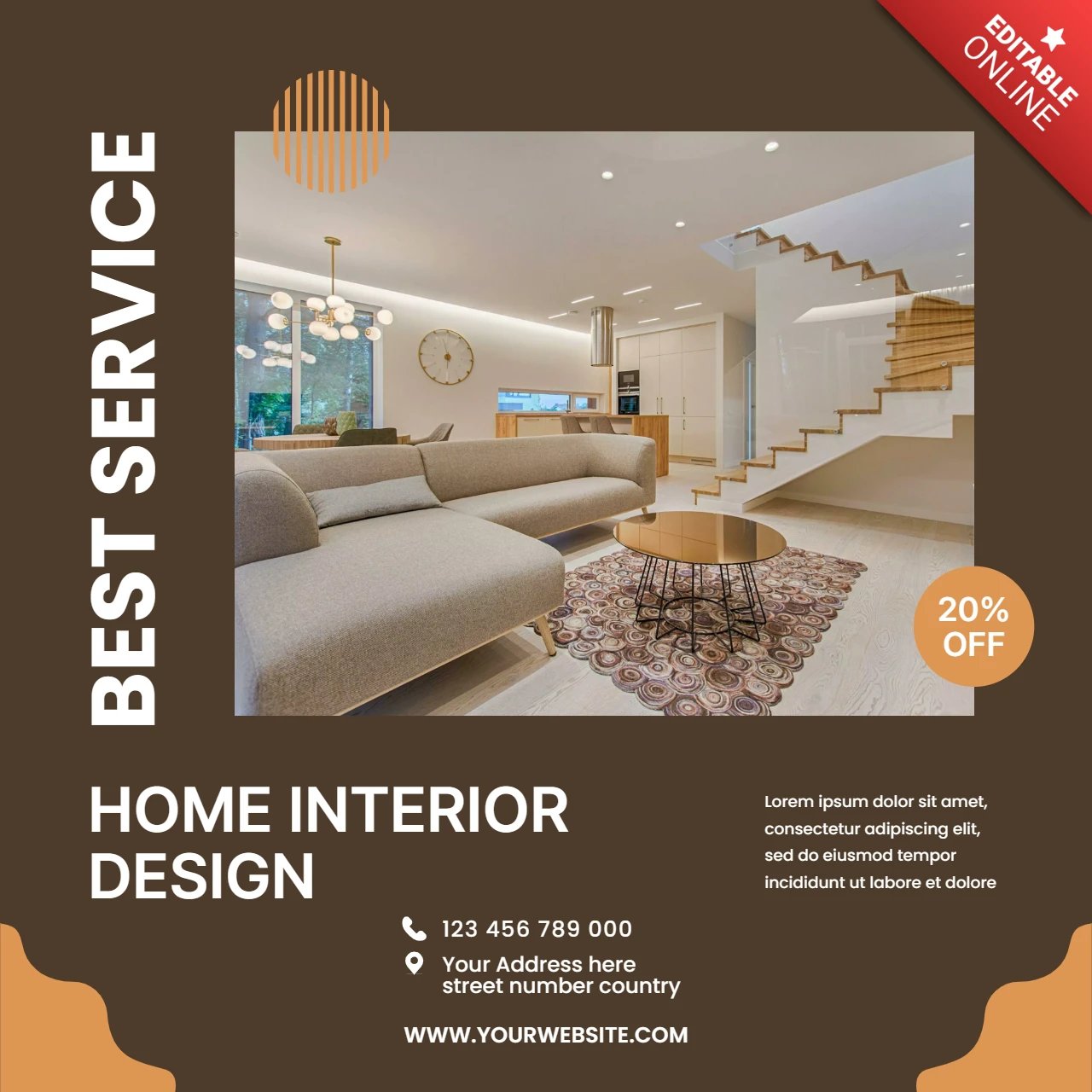 Brown Modern Home Interior Design Template for Promotional Flyers