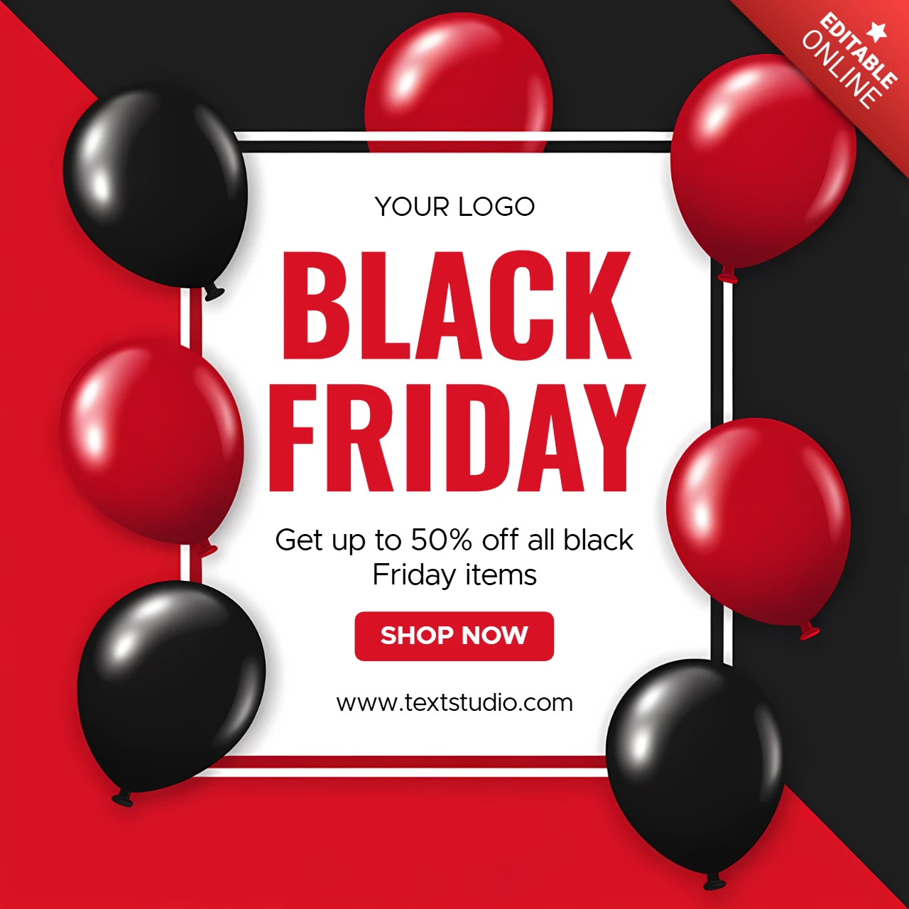 Black Friday Sale Design Template with Balloons for Promotional Flyers