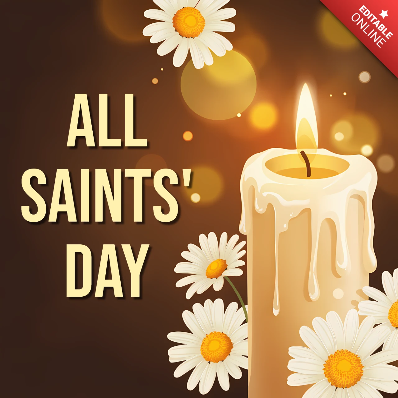 All Saints' Day Candle Design Template with Floral Accents for Greeting Cards