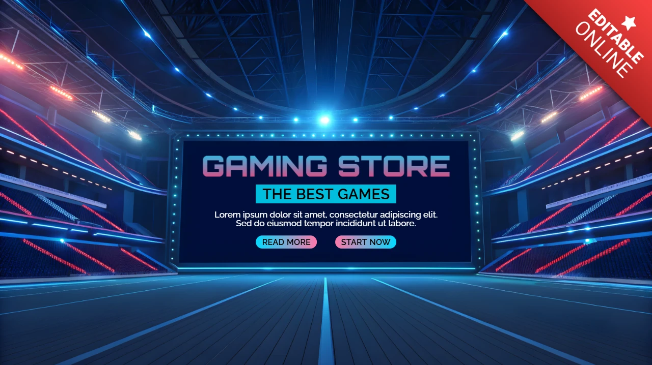 Gaming-Shop-Vorlage mit Neon-Design zur Promotion der besten Spiele
