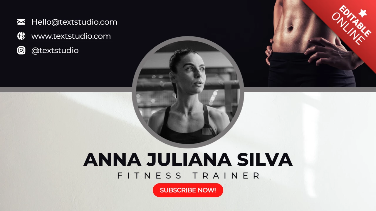 Gris y negro minimalista moderno fitness trainer youtube banner