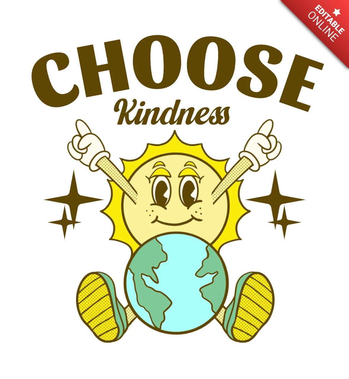 Choose Kindness Inspirational Sun and Globe Character Promoting Positivity T-Shirt Design Template