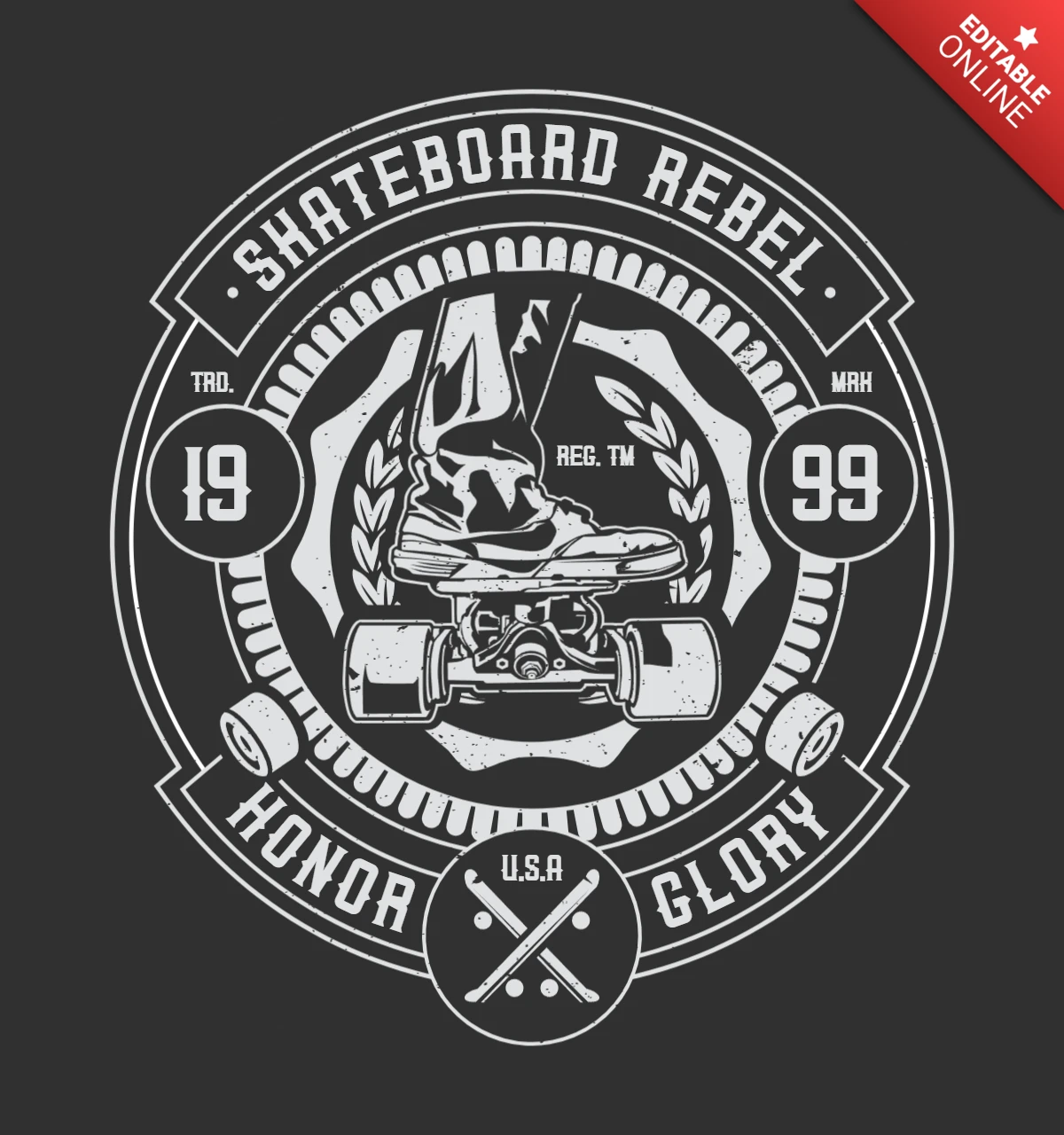 Шаблон дизайна футболки Skateboard rebel
