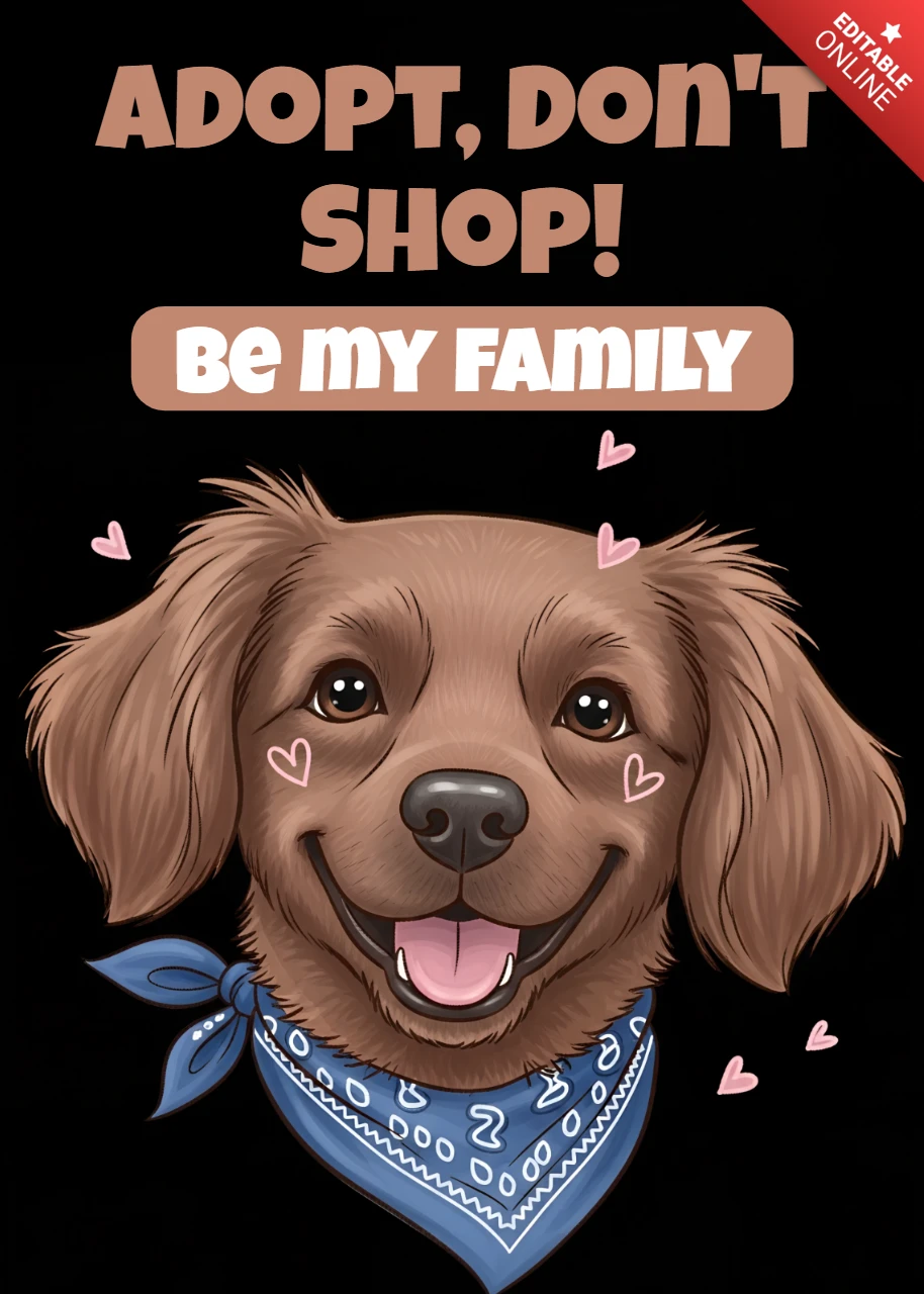 Modèle de sensibilisation à l'adoption de chiens avec un style cartoon mignon pour le design de t-shirt
