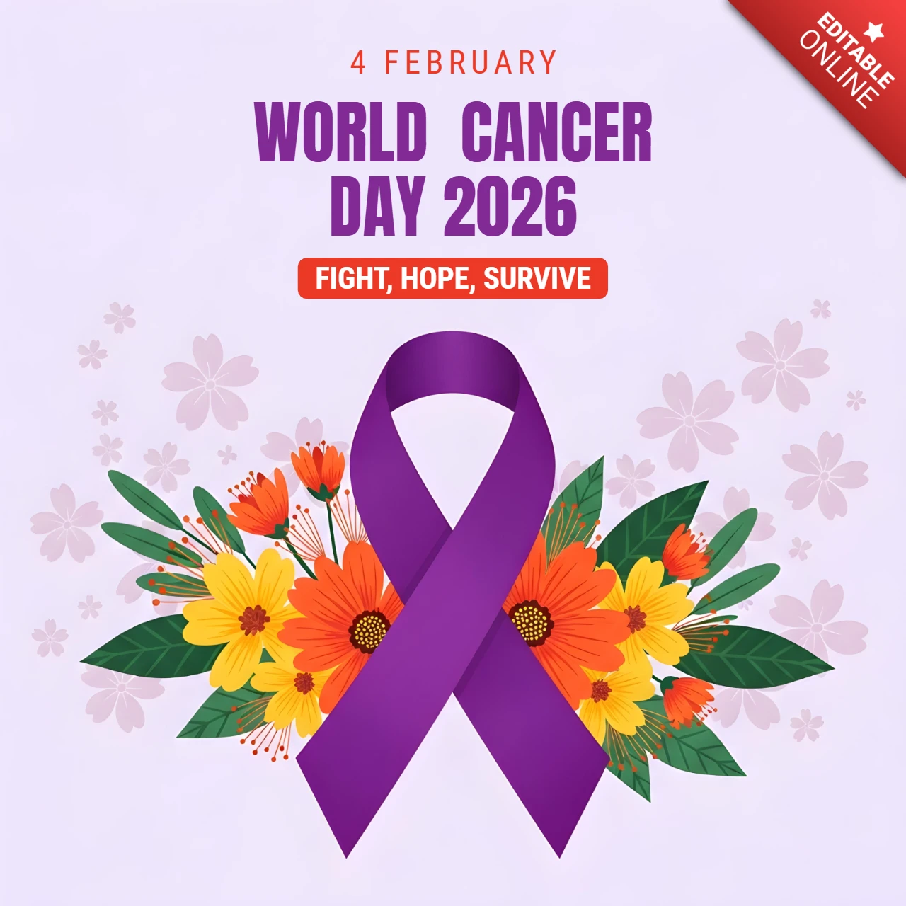 Weltkrebstag 2026 florales Designvorlage für Aufklärungsposter
