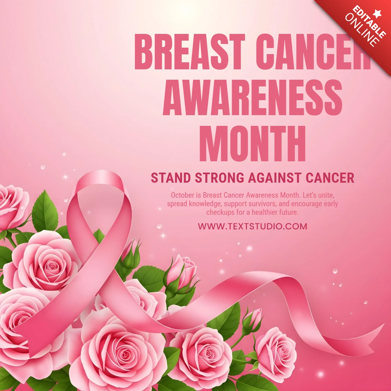 Elegant Breast Cancer Awareness Rose Bouquet & Pink Ribbon for Support Month Banner Design Template