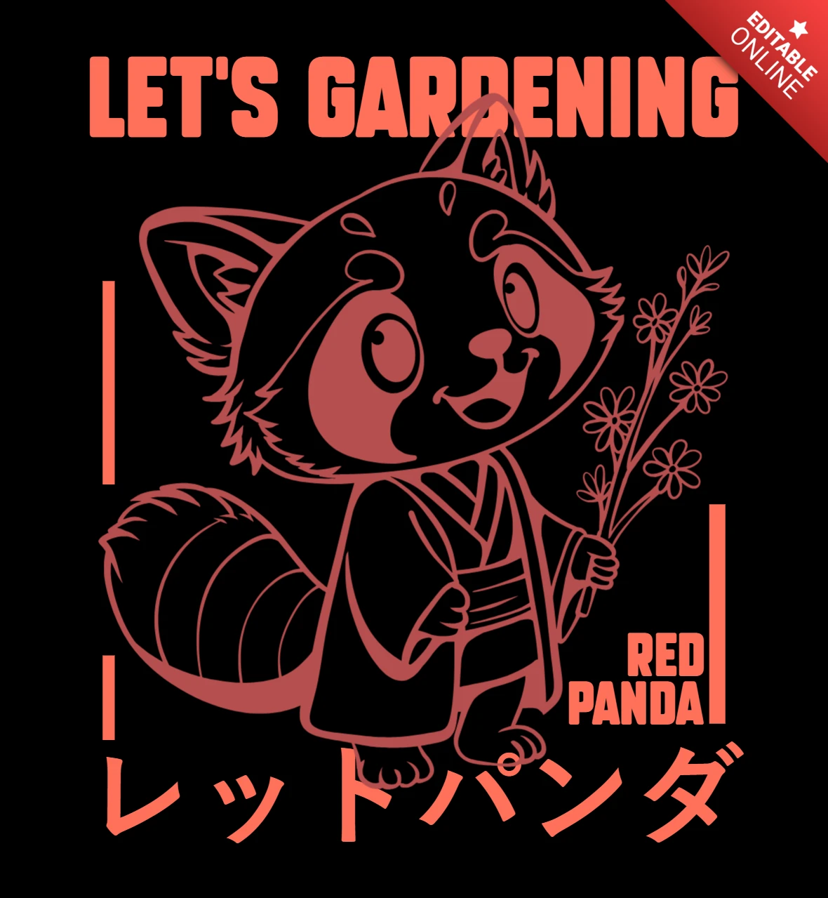 Vamos a jardinear un diseño de camiseta de un alegre panda rojo trayendo la naturaleza a la vida.