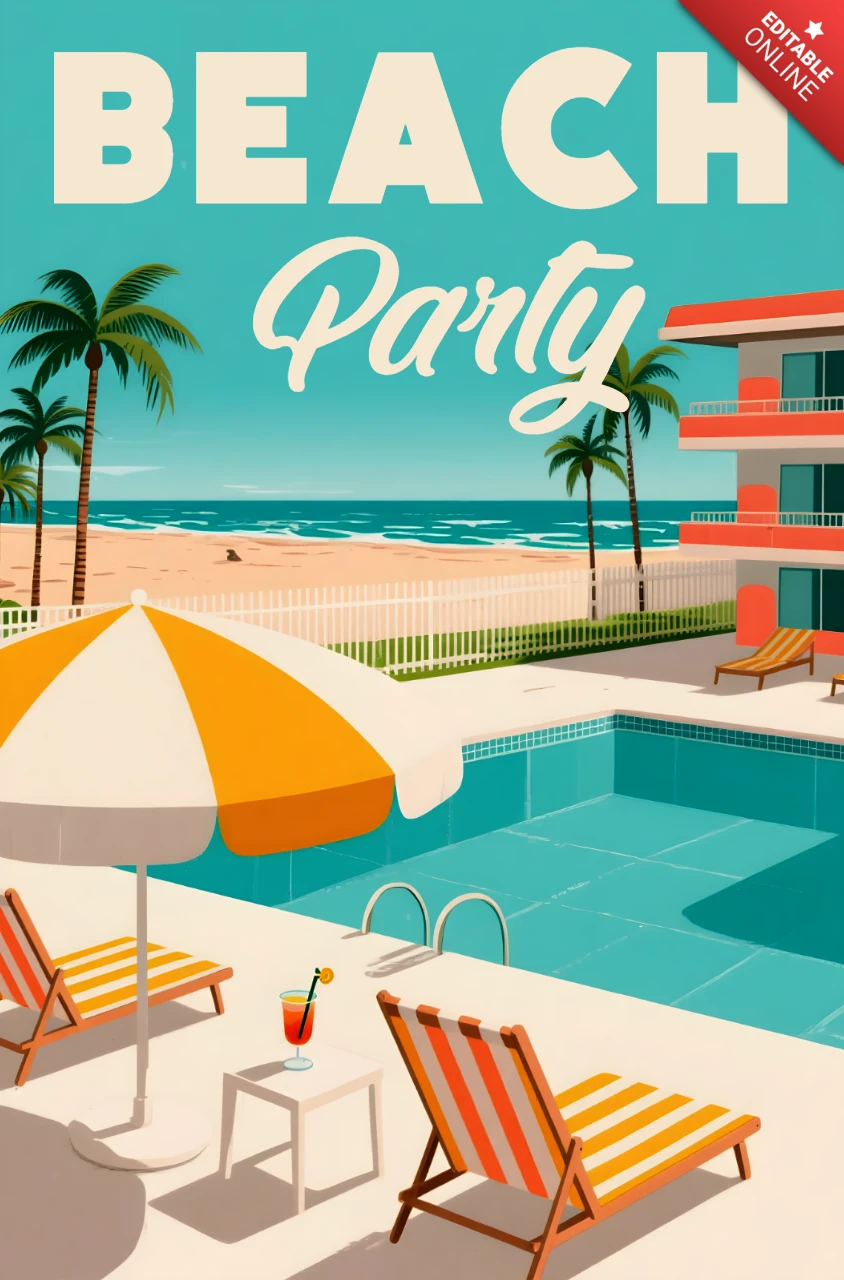 Szablon retro designu na imprezę plażową do letnich ulotek w stylu retro.
