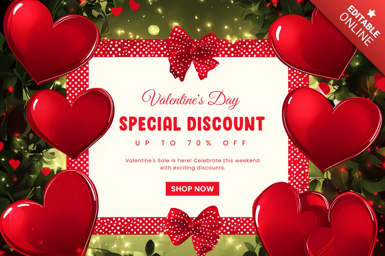Valentine's day discount flyer template para oferta especial