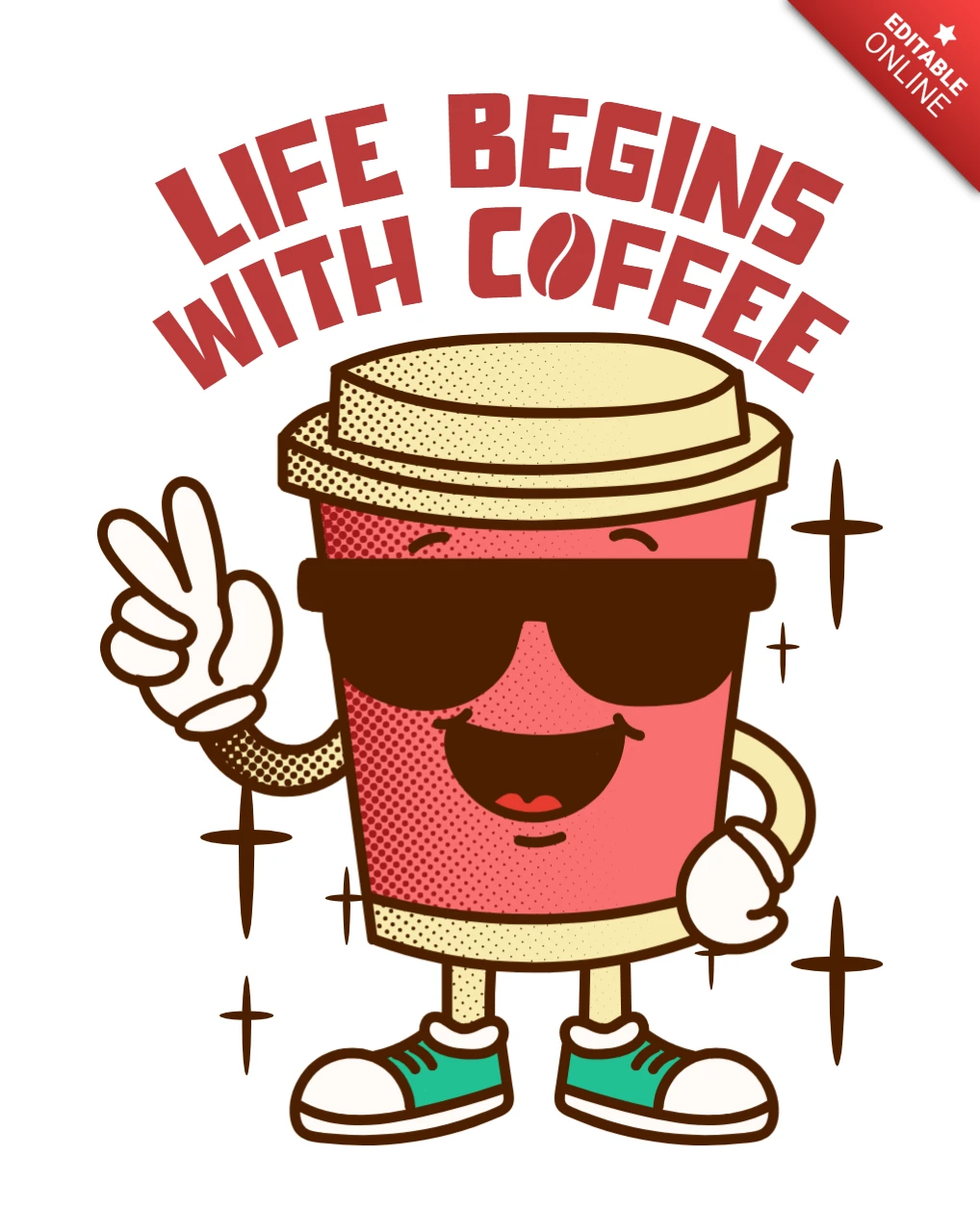 Retro-Kaffeestil-Designvorlage für lustige Merchandiseartikel
